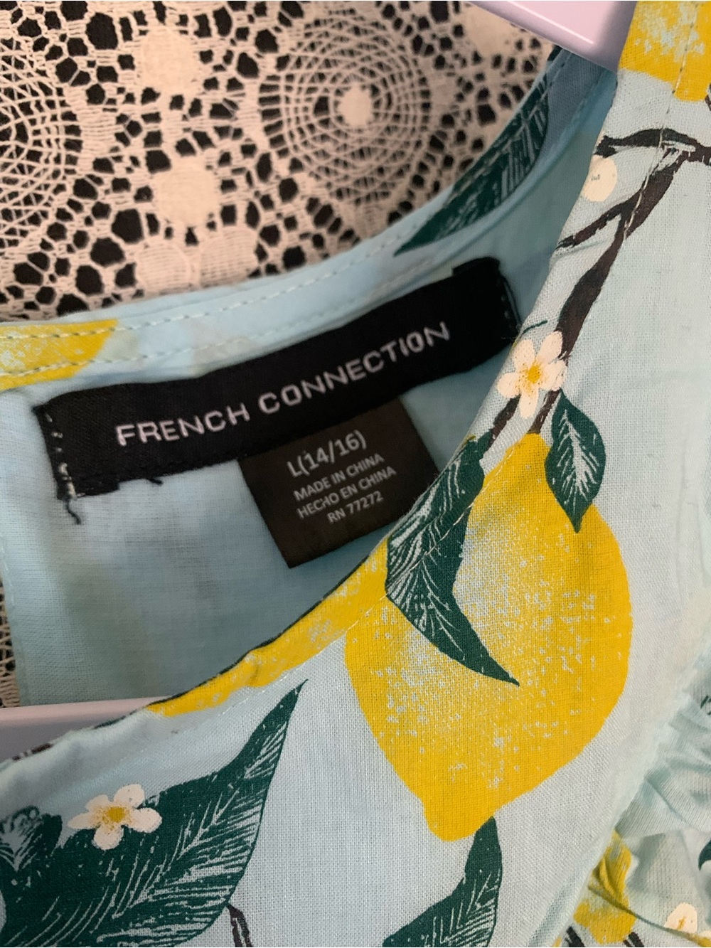 French Connection Light Blue & Yellow Lemon Print Ruffle Dress - Picture 3 of 3